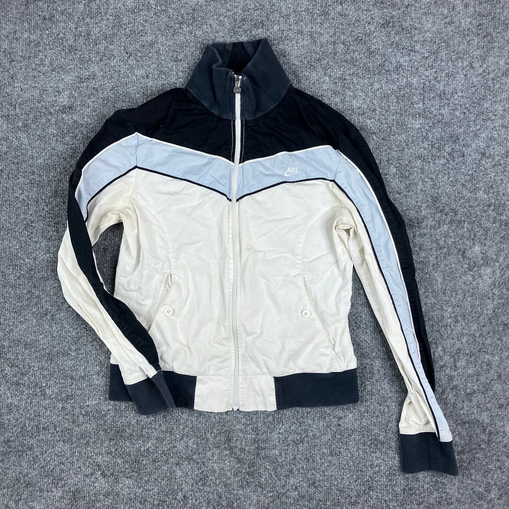 Nike Jacket Womens M Black Beige Zip Up Track Jacket Colorblock Retro Athletic